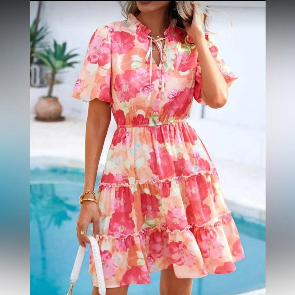 Pink floral print dress